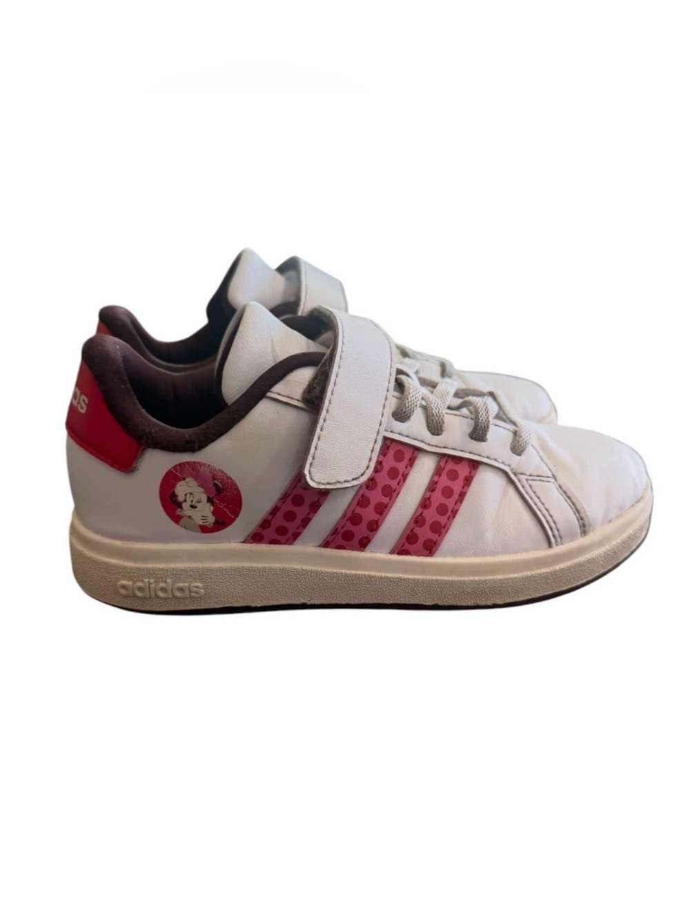 adidas Kids White & Pink Velcro Strap Sneakers Minnie  mouse
